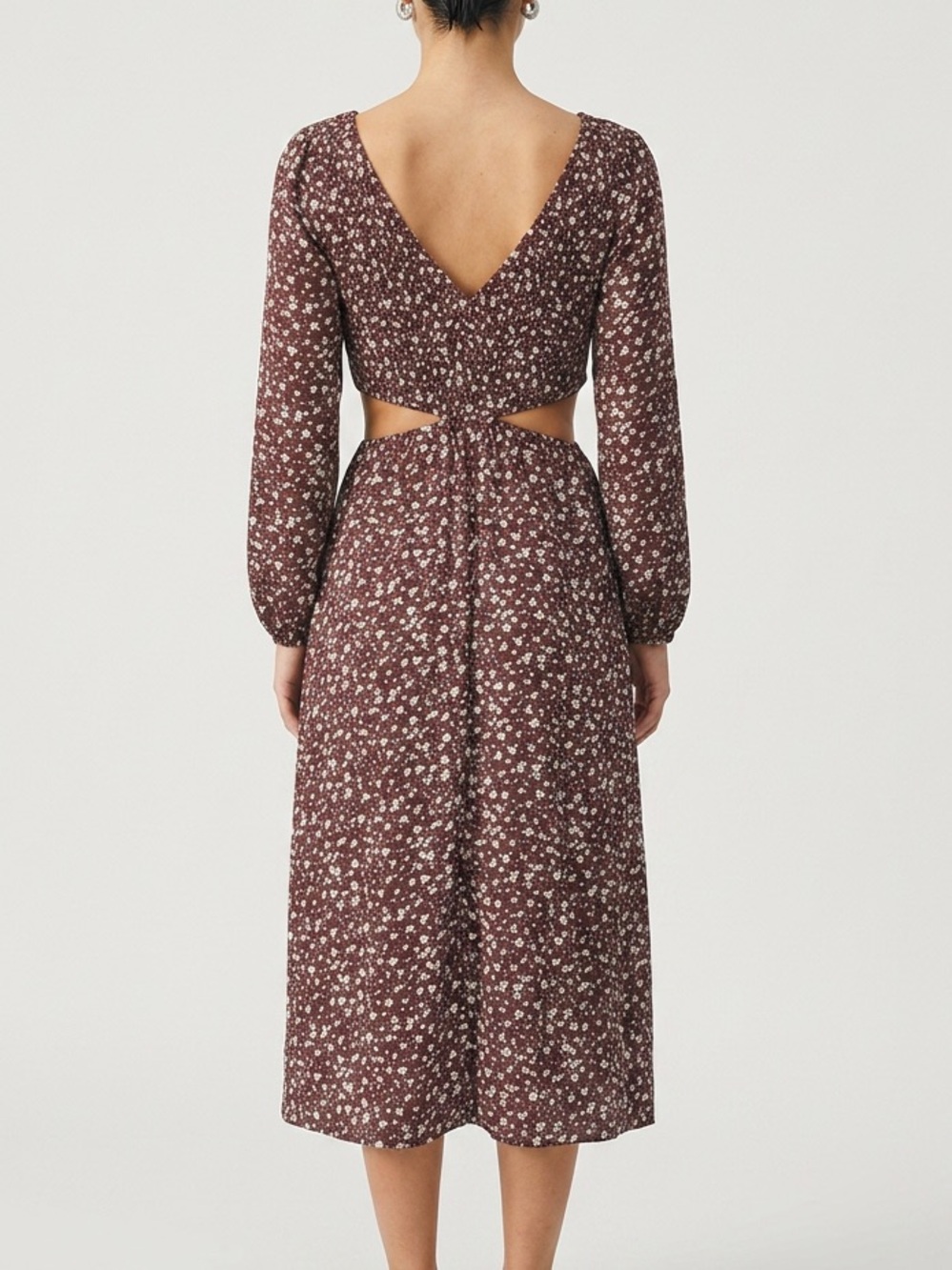 Harper & Me Burgundy Floral Midi Dress with Cutout Waist - US 6 / Aus 10 - Picture 3 of 10